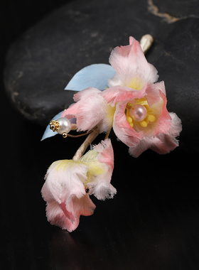 【双花粉鸢尾】非遗绒花胸针桑蚕丝制作绒花发夹胸花国风小众配饰