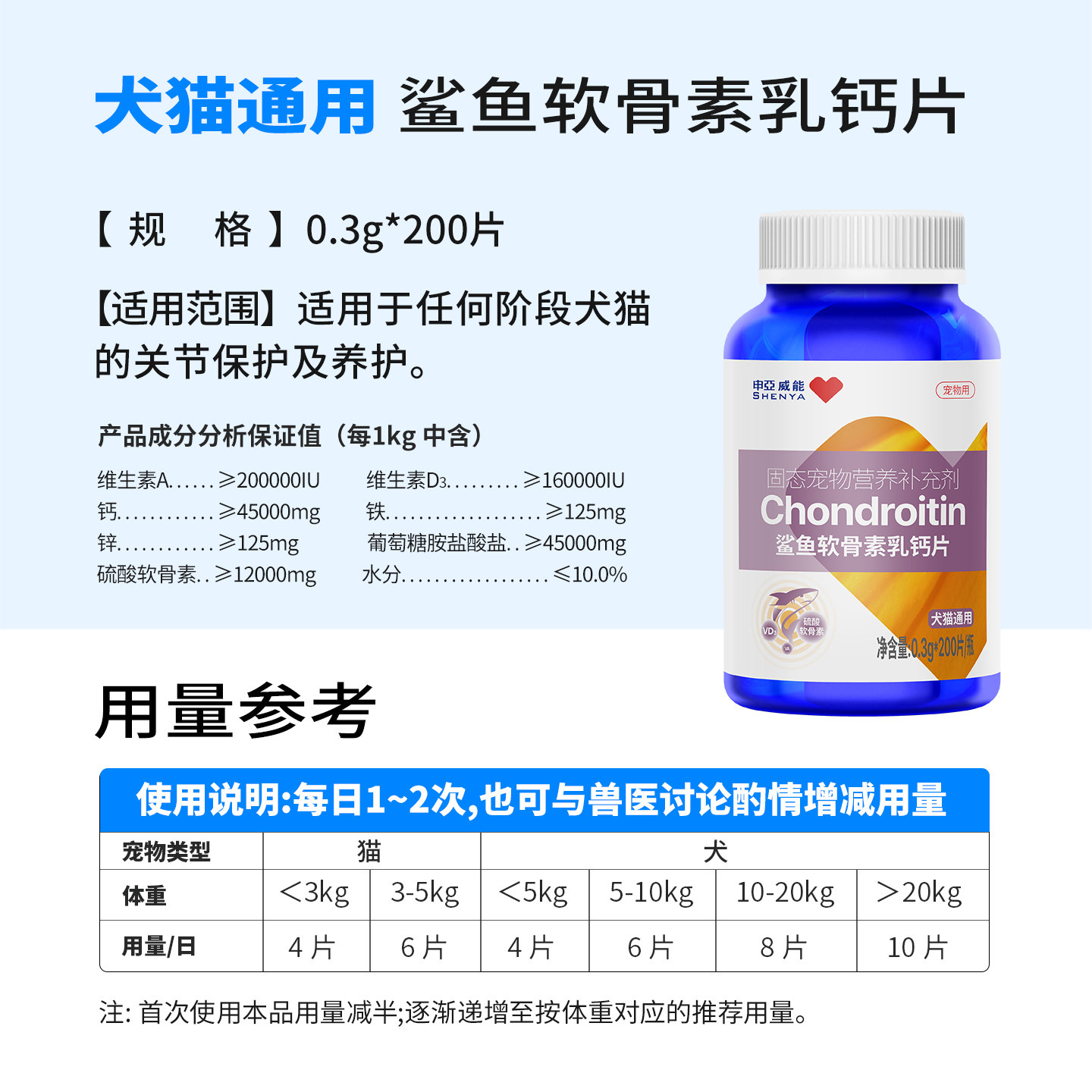 SHENYA申亚威能宠物用鲨鱼软骨素乳钙片猫咪狗狗健骨补钙中小型犬,淘宝优惠券,粉丝福利购,淘宝优惠卷