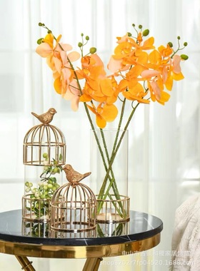 美式金属桌面花器样板房家居装饰品灯笼鸟笼现代软装干花花插摆饰