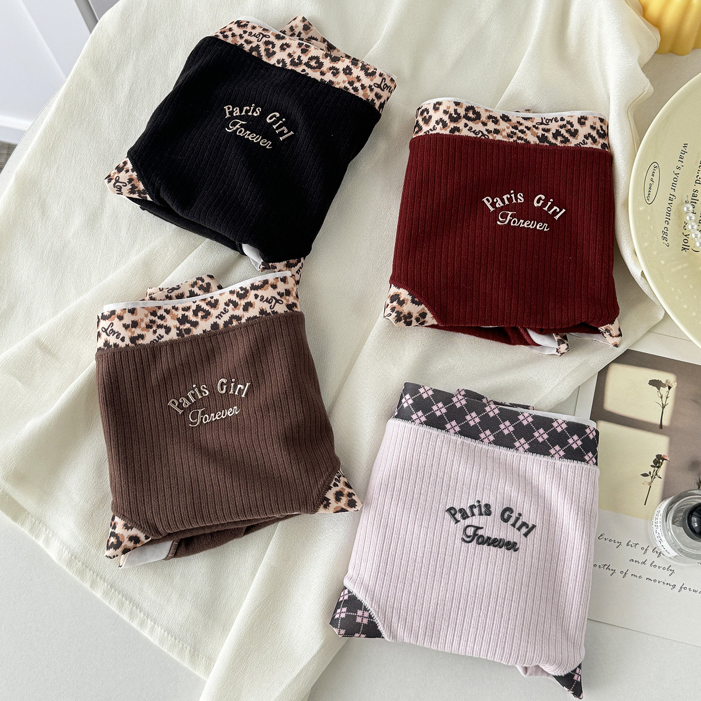 花仙子女士中腰无痕内裤螺纹坑条豹纹拼接性感石墨烯抗菌三角裤头,淘宝优惠券,粉丝福利购,淘宝优惠卷