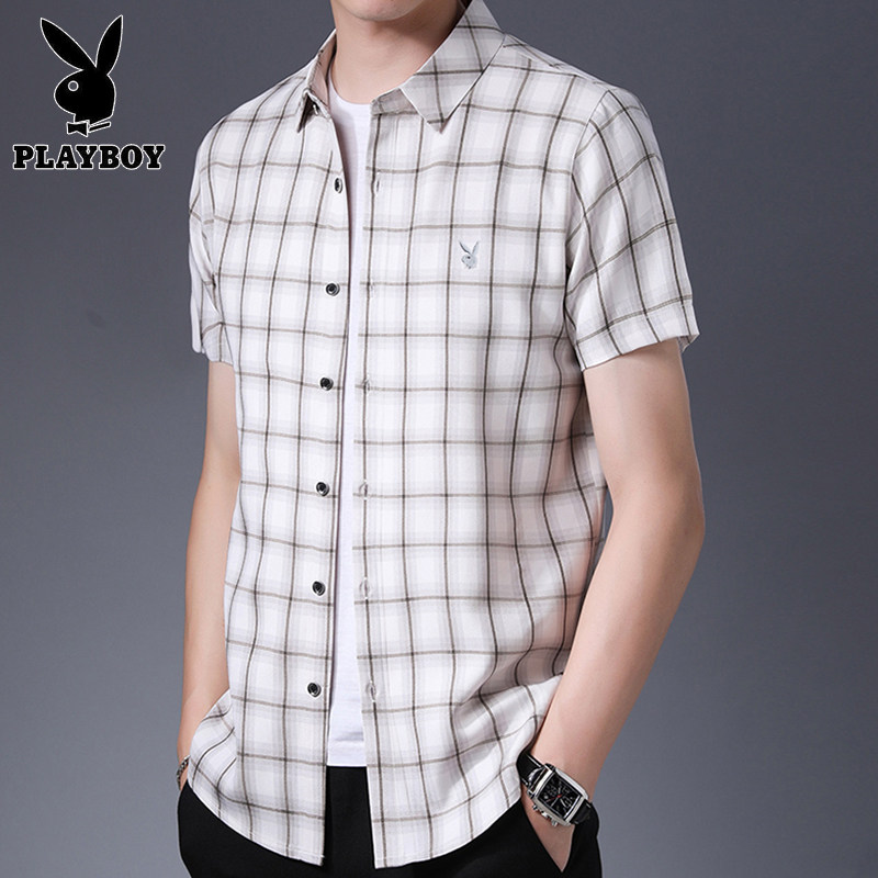 花花公子短袖男士夏季韩版休闲衬衫 playboy悠行客衬衫