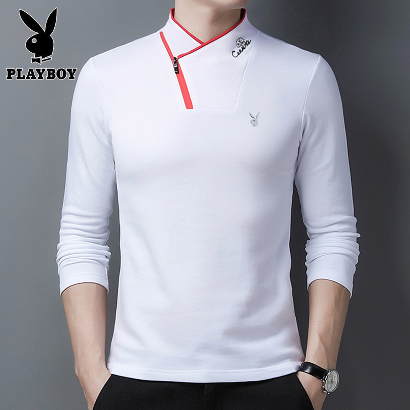 花花公子长袖t恤男士半高领卫衣 playboy悠行客T恤