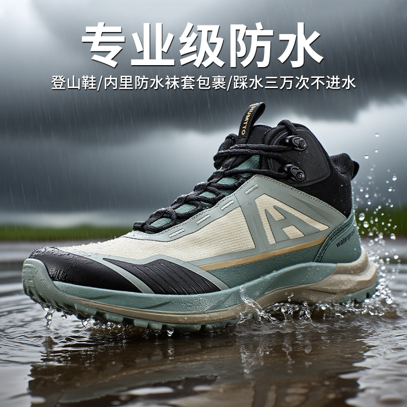 悍途暴雨级防水鞋男秋冬季轻便透气厚底防滑减震运动鞋户外登山鞋 - 图1