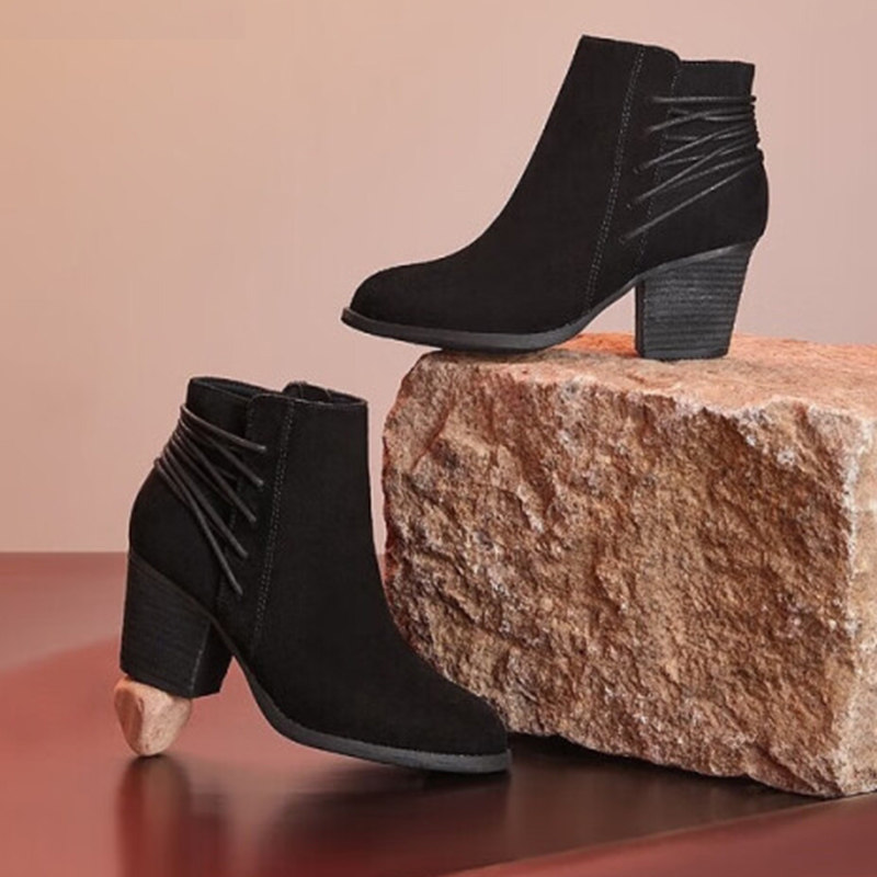 斯凯奇女鞋官方旗舰时尚简约时装靴春季新款侧拉链粗跟高跟鞋鞋子