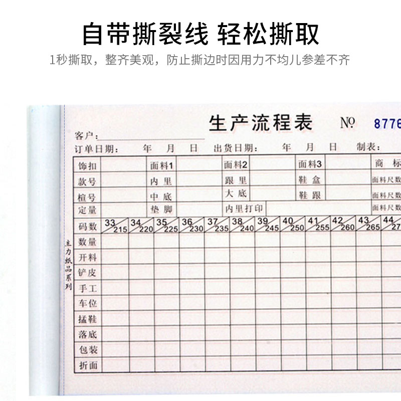 主力纸品生产流程表32开四联无碳复写纸自带垫板鞋厂专用车间生产计划单工厂目标任务记录表定制定做20本569 - 图3