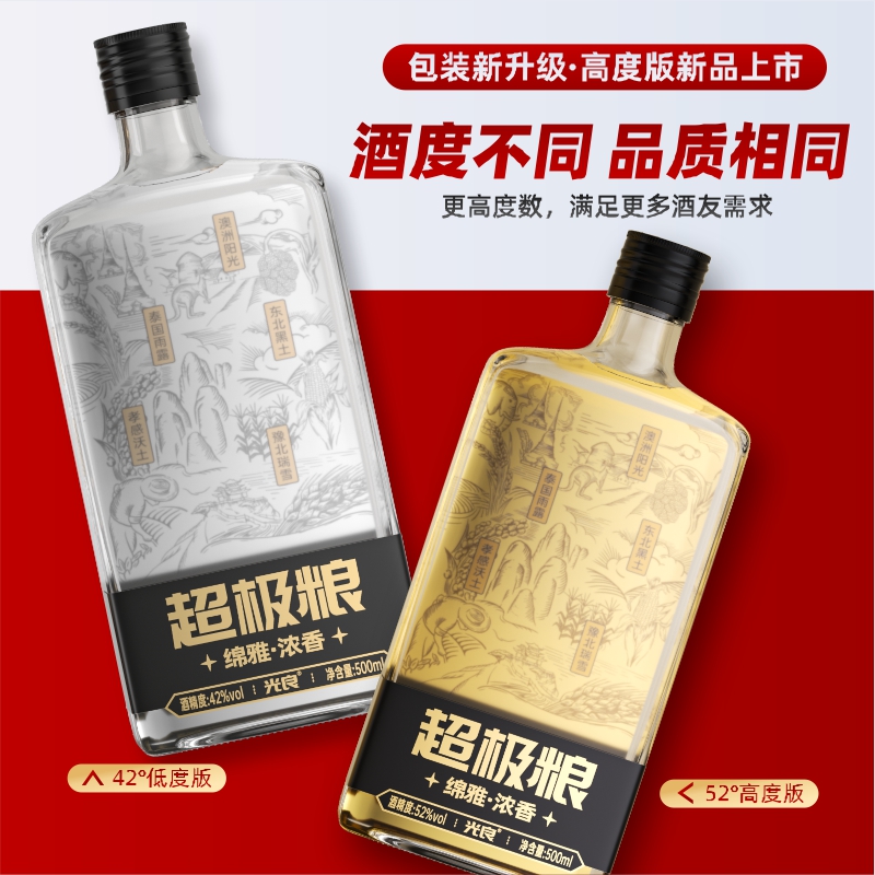 【官方正品】光良超极粮 42/52度浓香型白酒纯粮高粱酒整箱500ml-图1