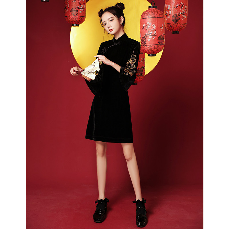 国潮旗袍2022年新款年轻款连衣裙 森莞旗袍