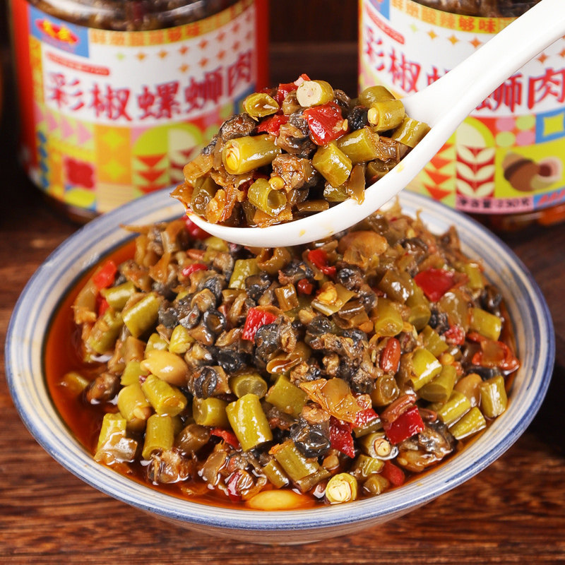 彩椒螺蛳肉咸菜下饭菜辣椒酱拌饭酱香辣酸豆角湖南特产田螺肉下酒,淘宝优惠券,粉丝福利购,淘宝优惠卷