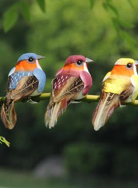 羽毛鸟仿真麻雀羽毛小鸟泡沫小鸟灰色仿真鸟道具树枝园林圣诞装饰