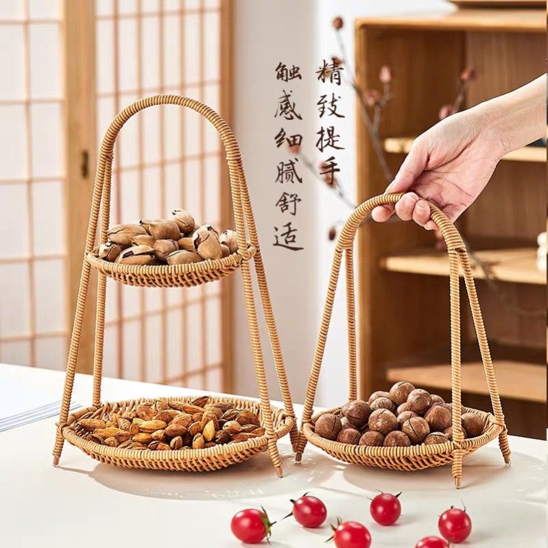 欧式水果盘多层三层干果盆藤编零食盘下午茶托盘小吃篮子围炉煮茶 - 图2
