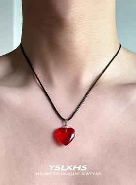 红色爱心项链y2k配饰女小众设计简约高级百搭锁骨链个性时尚颈链