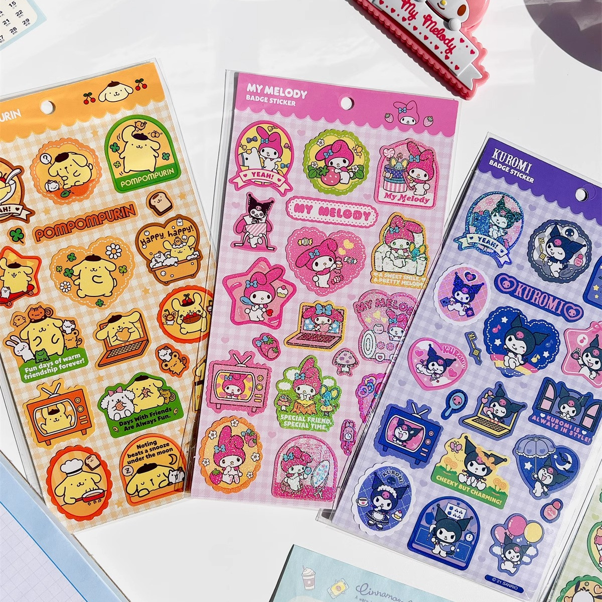 可爱卡通少女心贴纸徽章贴纸咕卡装饰情景贴画彩色大图案文具背包 - 图1