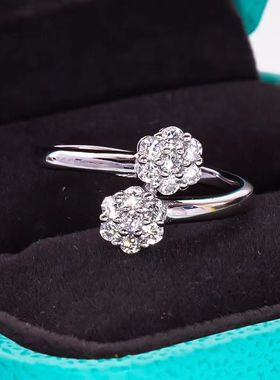 莫桑石超闪双花开口戒指