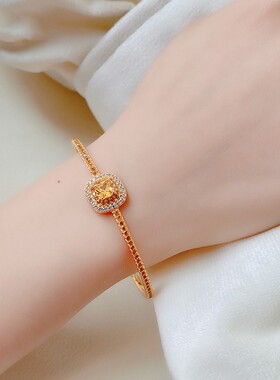 黄金镶嵌进口莫桑钻肥方黄钻手镯