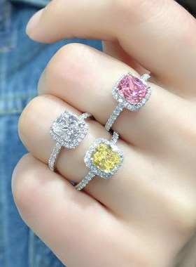 进口色莫桑公主银镀肥方戒指