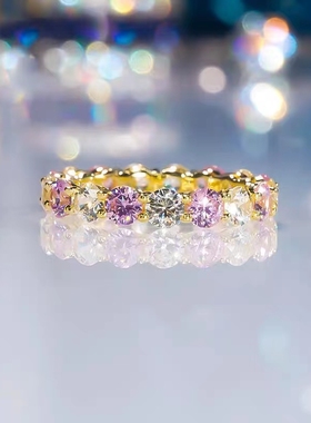 D色莫桑石粉白间隔钻排戒