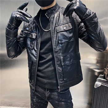 1888 Autumn Men's PU Leather Jacket Men's Korean Style Trendy Versatile Short Motorcycle Leather Jacket