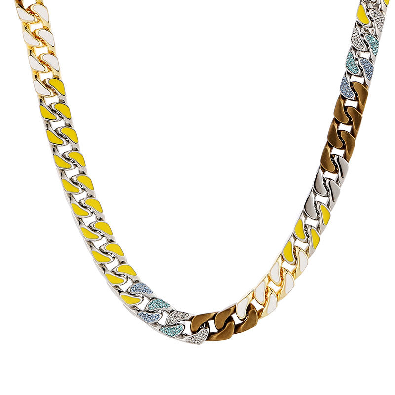 珐琅彩色拼接古巴嘻哈潮牌感锁骨链 欧雅施项链