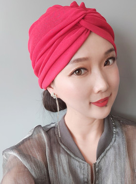 糖果色交叉包头马帽发带帽月子帽