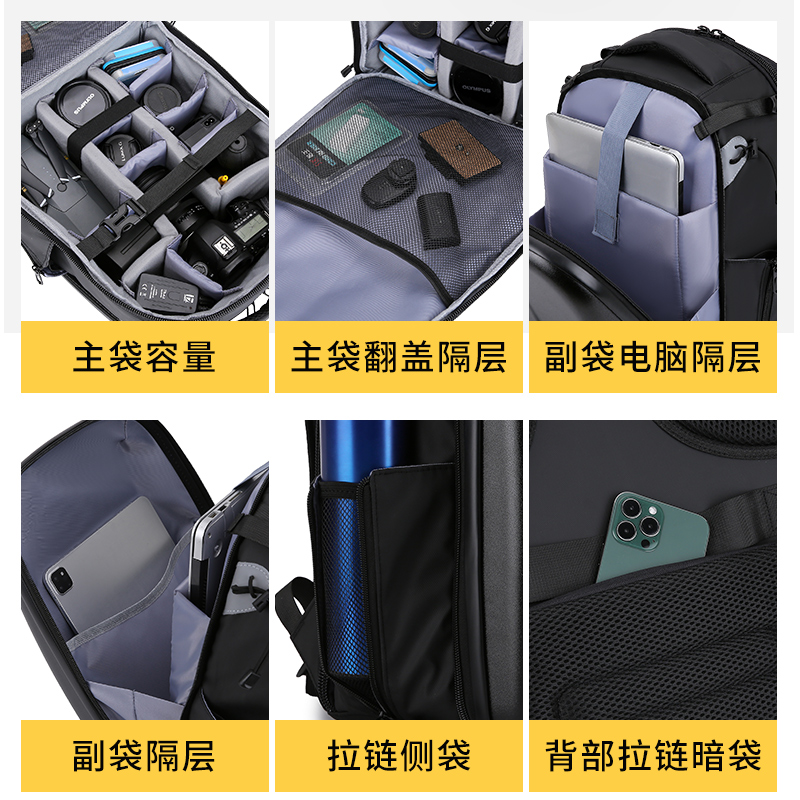 专业适用于佳能尼康索尼单反相机包大容量多功能双肩摄影硬壳背包 - 图1