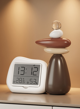时来运转玄关桌面温湿度时钟摆件