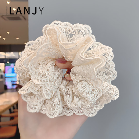 韩系温柔气质蕾丝花边大肠发圈轻奢复古低马尾头绳精致双层肠圈女