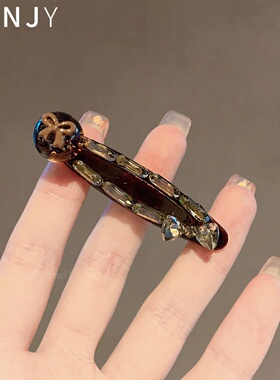 复古咖色圆珠蝴蝶结发夹女
