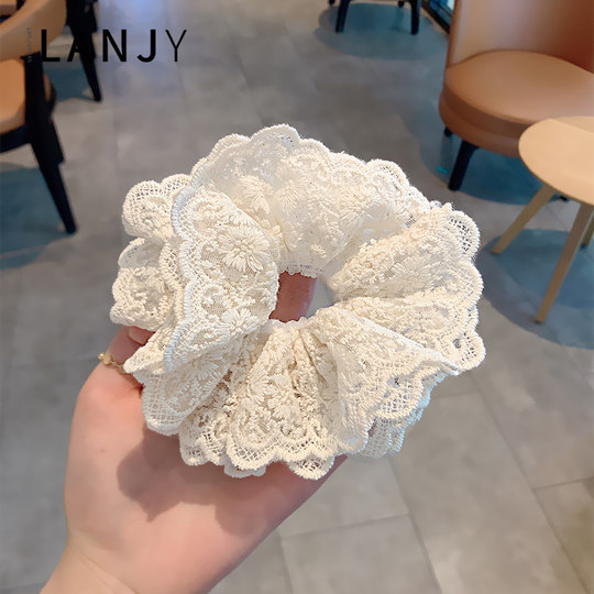 韩系温柔气质蕾丝花边大肠发圈轻奢复古低马尾头绳精致双层肠圈女