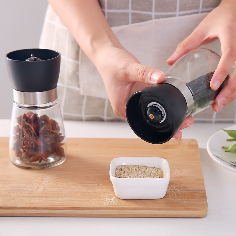 手动玻璃黑胡椒研磨器创意厨房用品花椒磨碎器黑糊椒佐料调料瓶 - 图1