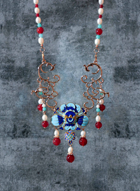 烧蓝璎珞汉服明制古装珍珠项链