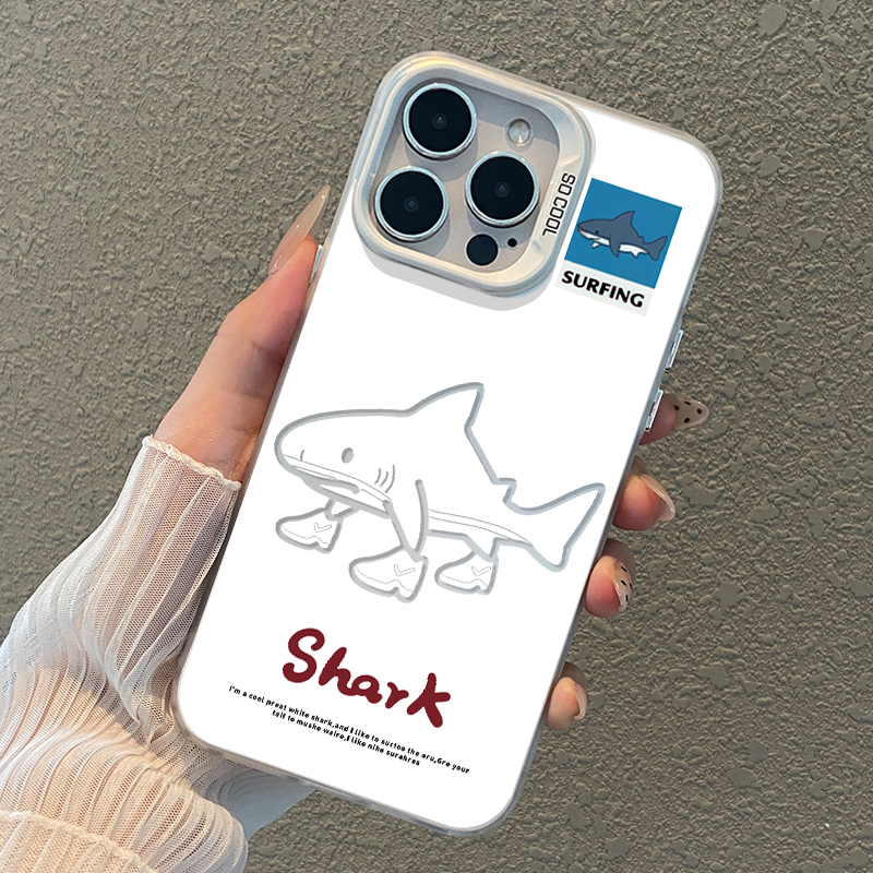 穿鞋鲨鱼适用iphone17promax手机壳16潮牌ip15苹果14plus搞怪13mini欧美12山海经11抽象x男xr彩银xs/8p/7/air - 图0