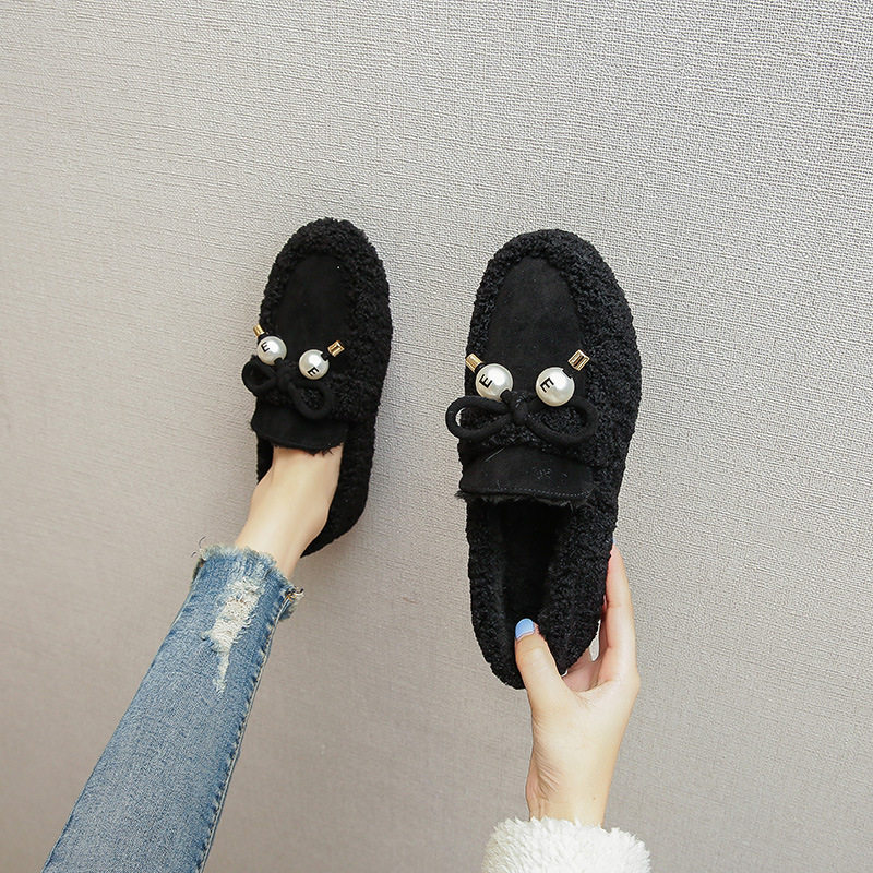 毛毛鞋女秋冬外穿羊羔毛豆豆鞋加绒厚底棉鞋一脚蹬孕妇大码41-43,淘宝优惠券,粉丝福利购,淘宝优惠卷