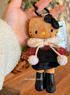 美拉德长腿黑皮kitty包包挂件秋冬款哈喽kt猫书包钥匙扣毛绒玩偶