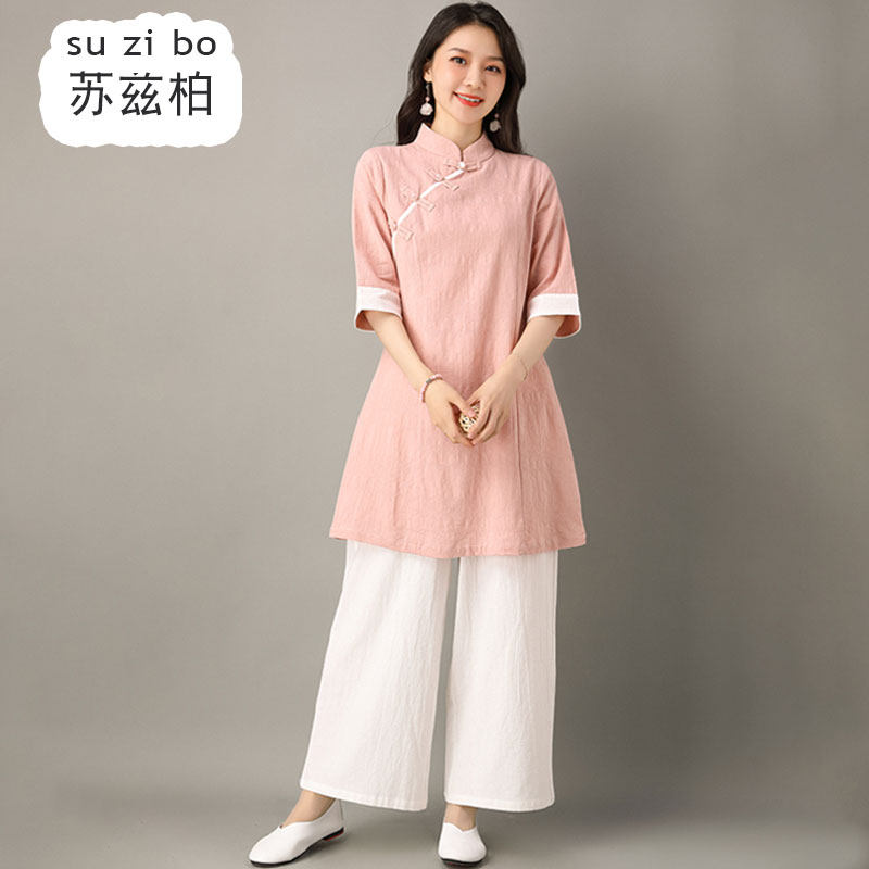 中医馆茶楼采耳师复古唐装女工作服 苏兹柏上衣