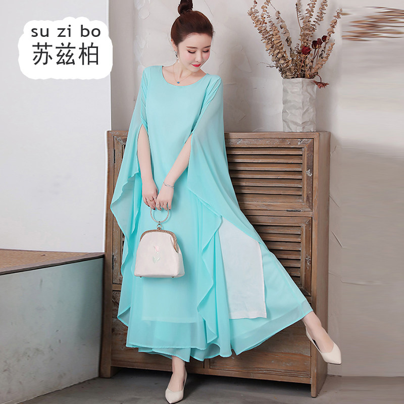 白色禅舞服古琴古筝中国风演出服 苏兹柏连衣裙