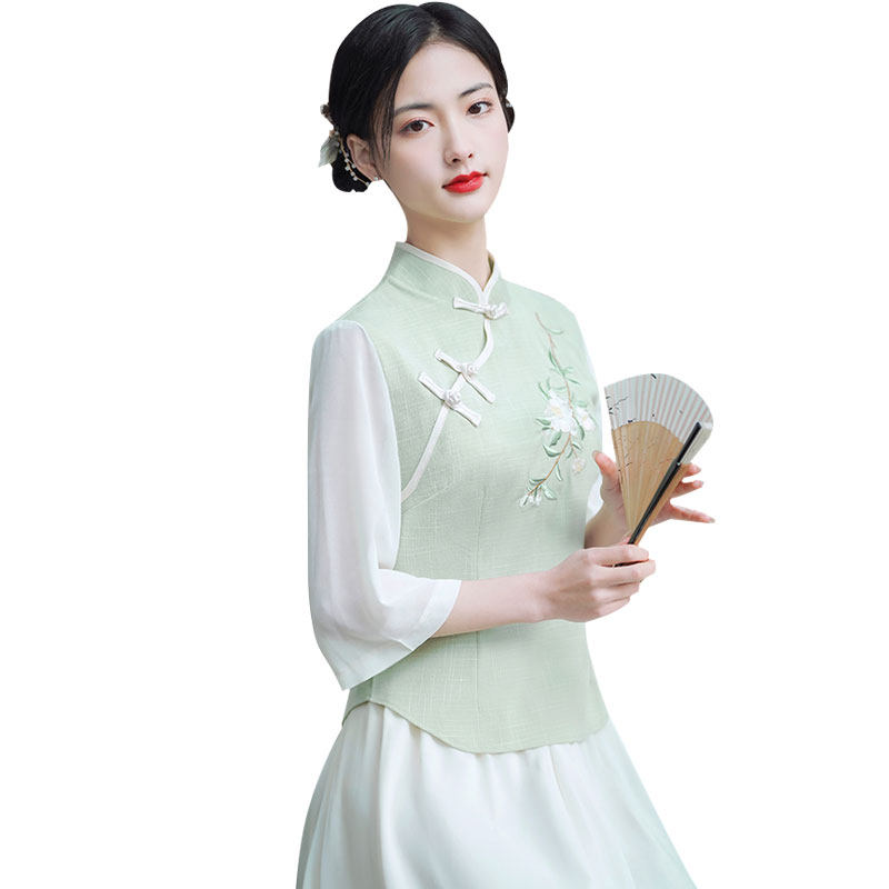 民国中式盘扣唐装茶艺服春夏旗袍 苏兹柏上衣
