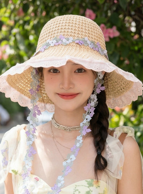 夏季大檐全脸防晒草编盆帽