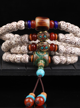 天然海南血丝星月菩提男金丝项链