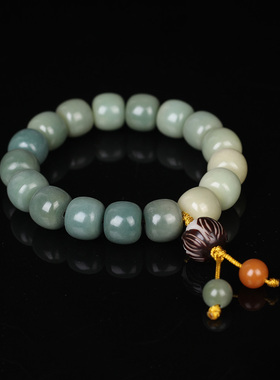 保真天然白玉菩提手串翡翠色单圈