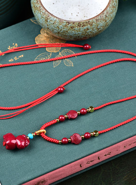 原矿高含量朱砂紫金砂生肖马项链吊坠女本命年儿童挂件挂坠护身符