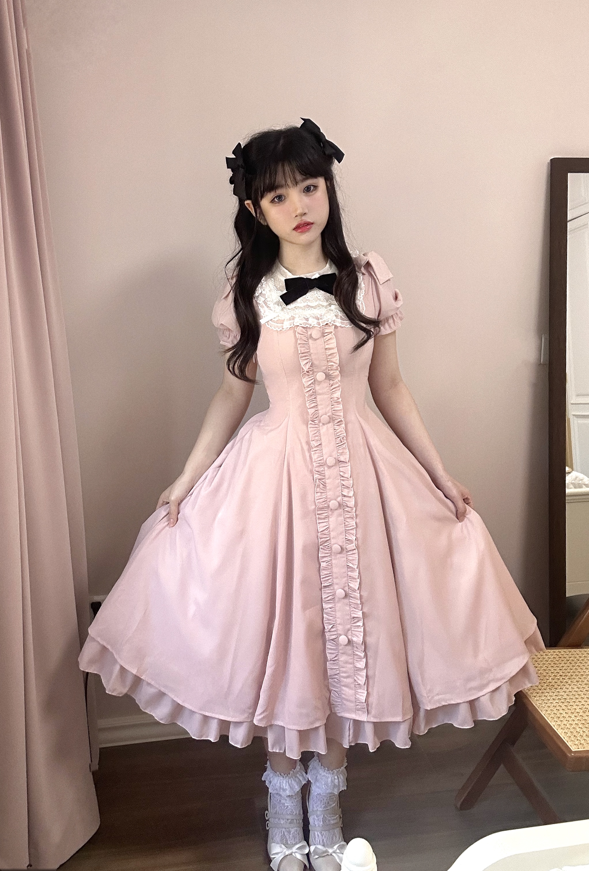 【长款】安妮的礼物短袖OP连衣裙大码复古显瘦敬酒服月桂树LOLITA-图1