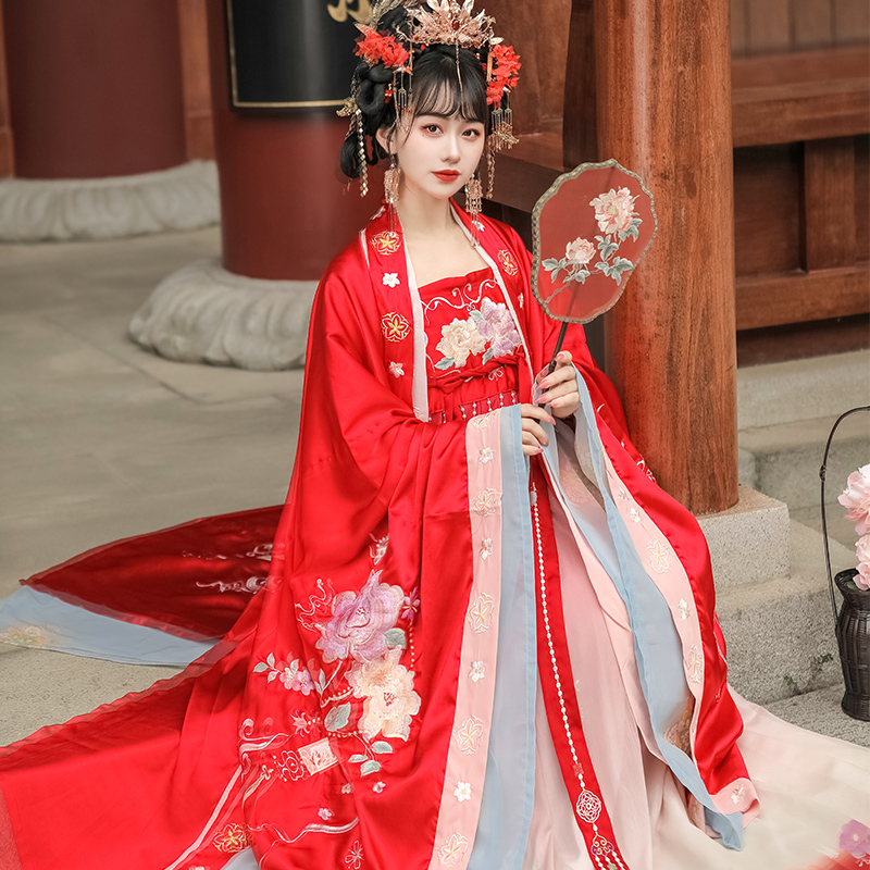 原创汉服红色大袖衫裙中国风婚服 蝉佩汉服