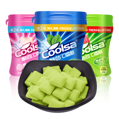 酷莎薄荷水果味木糖醇口香糖清新口气强劲冰凉泡泡糖小零食