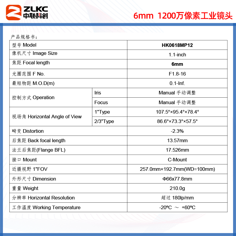 1.1英寸广角低畸变镜头6mm工业镜头F1.8机器视觉智能相机镜头C接口镜头1200万高清拍照镜头手动光圈监控镜头 - 图1