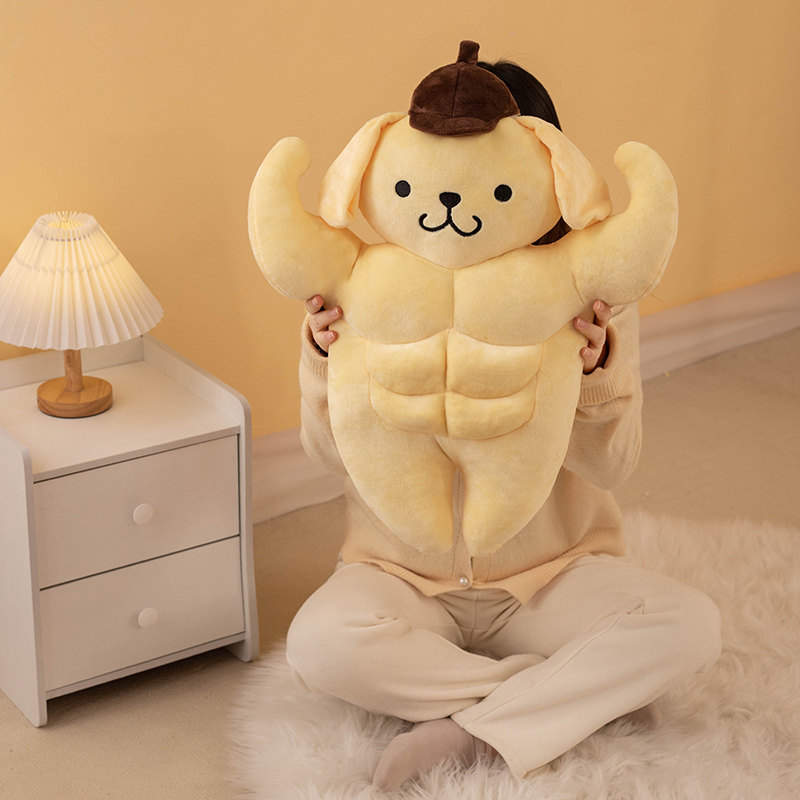 肌肉布丁狗搞怪腹肌抱睡胸肌抱枕 简栈靠垫/抱枕