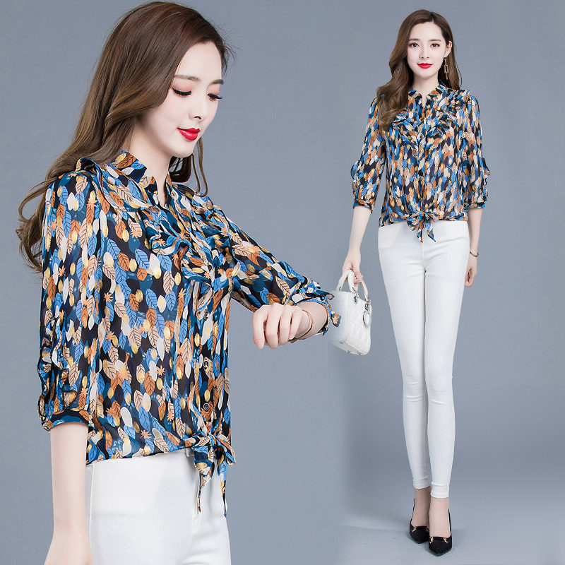 2020夏新款半袖雪纺衫女式妈妈衬衫 悠茸蕾丝衫/雪纺衫