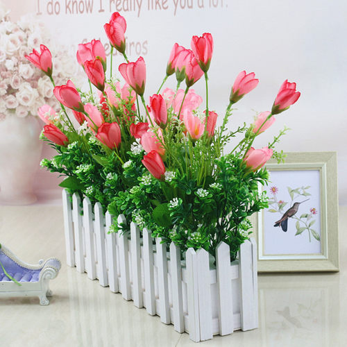 木栅栏套装花艺盆栽仿真干花套装饰假花绢花客厅餐桌摆设摆放花卉 - 图2