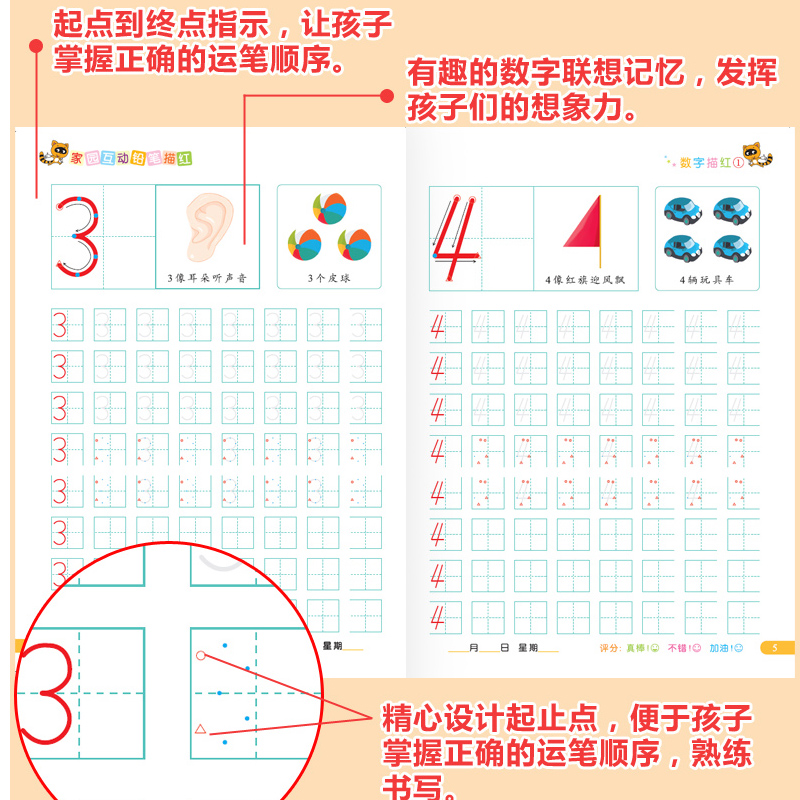 张茂母婴专营店幼儿园小学生描红本数字汉字拼音练习写字本3-6岁初学者儿童字帖2
