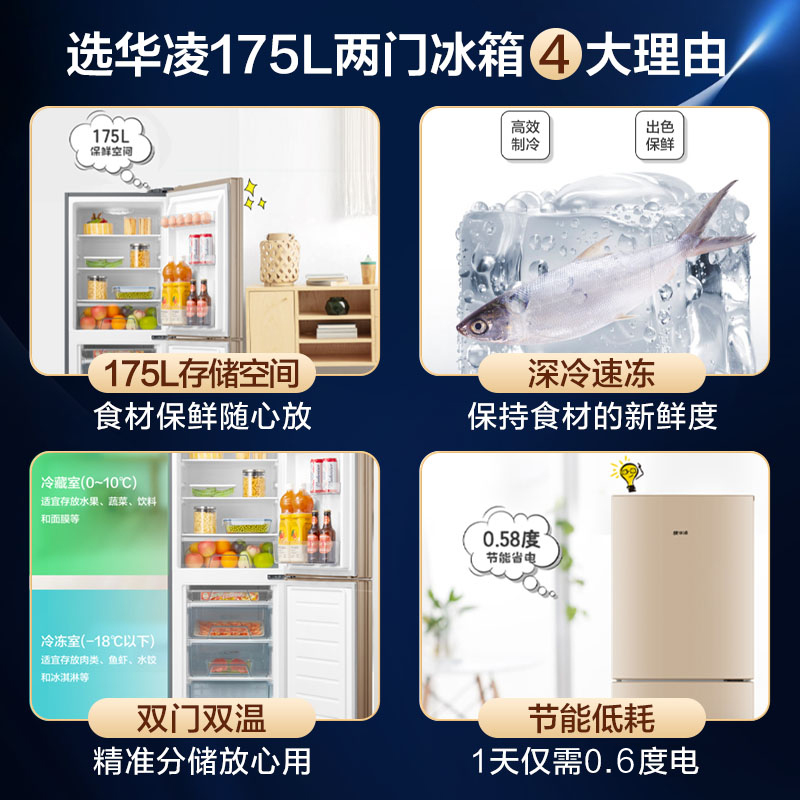 美的出品华凌175升双开门冰箱租房宿舍用小型双门节能家用小冰箱 - 图0