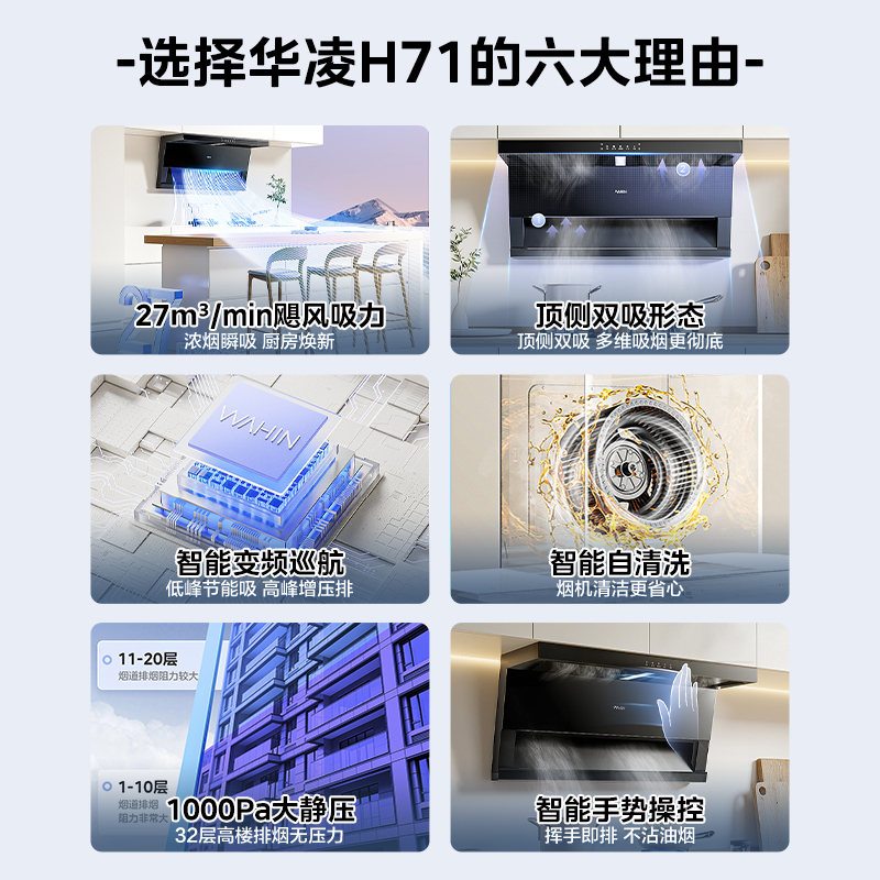 【政府补贴20%】华凌神机H71油烟机厨房家用顶侧双吸式变频吸油机
